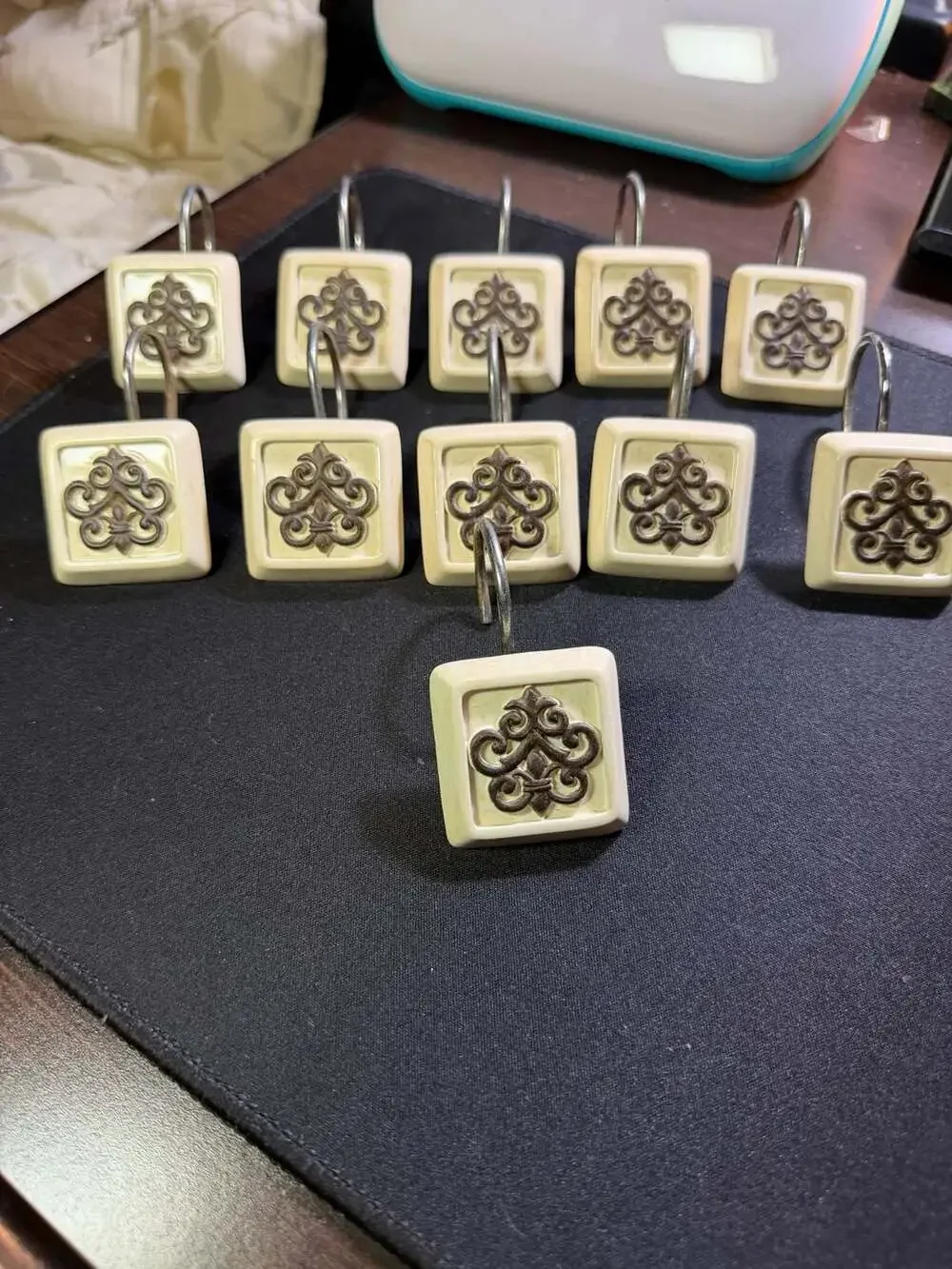 Vintage Square Shower Curtain Hooks Set of 11